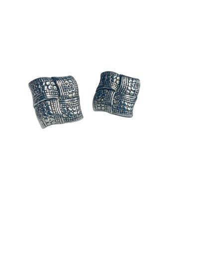 Silvertone 1980s Square Textured Earrings Post Pierced .75 Inch