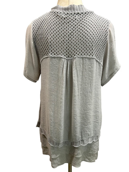 XL Simply Couture Womens Gray Peasant Style Pullover Shirt Flowy Embroidered