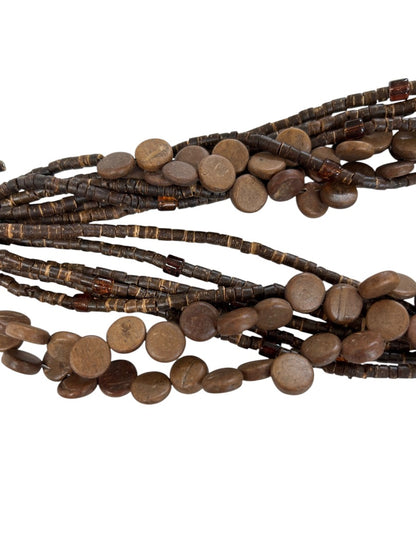 Wooden Boho Statement Necklace Multistrand Twist 18-22 Inch