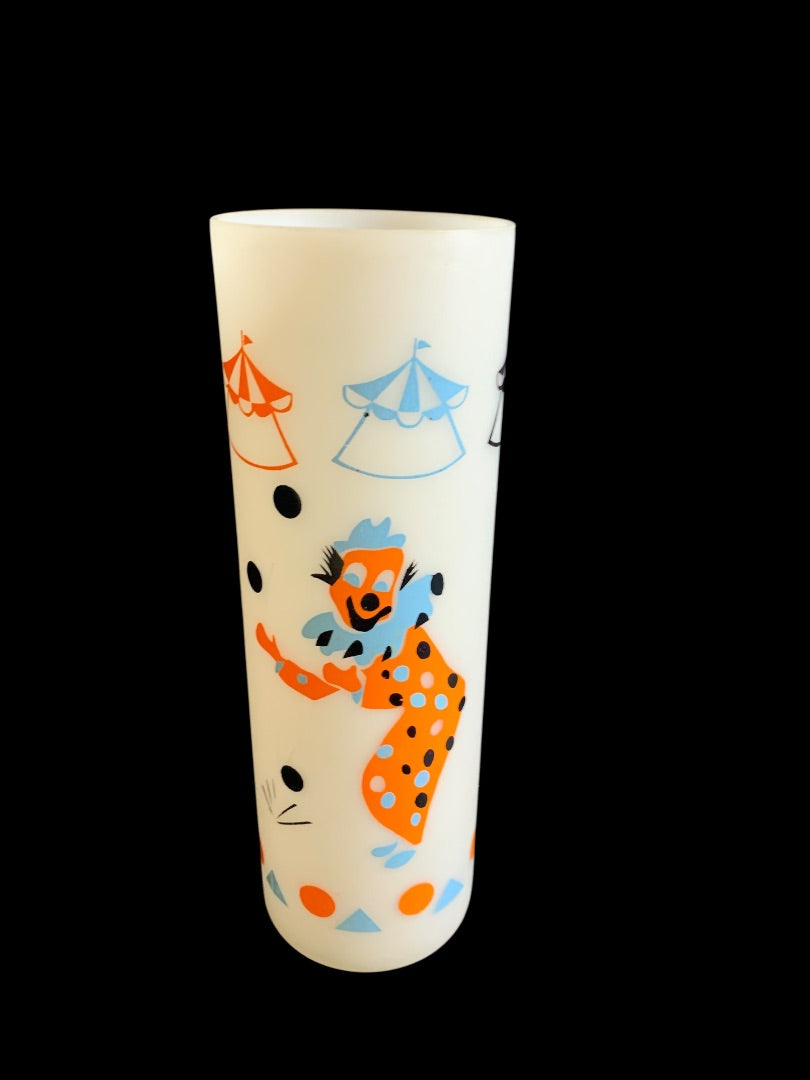 MidCentury Plastic Drinking Glass Clown Circus Theme 7 Inch