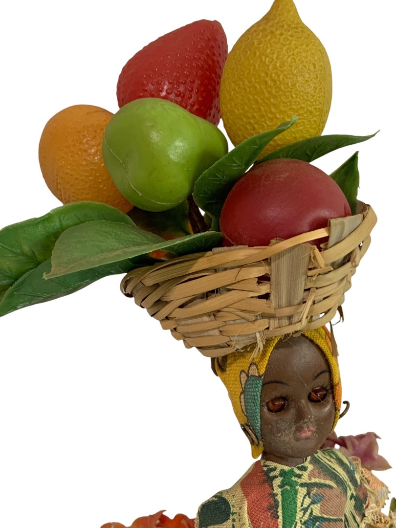 Vintage Souvenir Bahamas Doll Wicker Fruit Basket 12 Inch