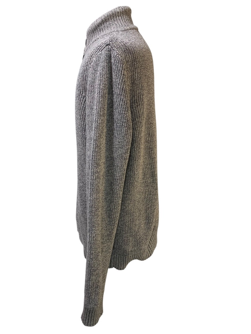 Medium G.H. Bass Mens Marled Knit Henley Sweater Gray White