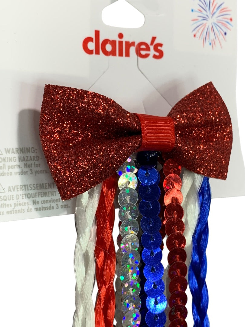 Claires New Hair Clip 15 Inch Long Sparkly Patriotic USA