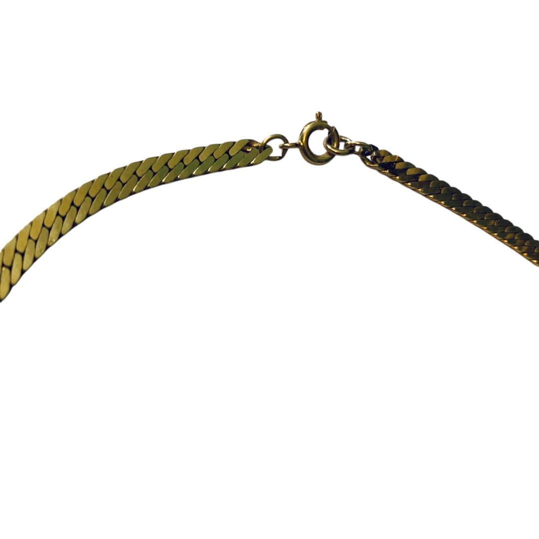 Vintage Signed Trifari Herringbone Necklace Goldtone V Shape Rhinestones 17 Inch Spring Clasp