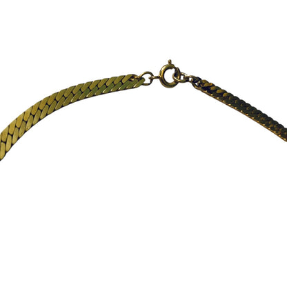 Vintage Signed Trifari Herringbone Necklace Goldtone V Shape Rhinestones 17 Inch Spring Clasp