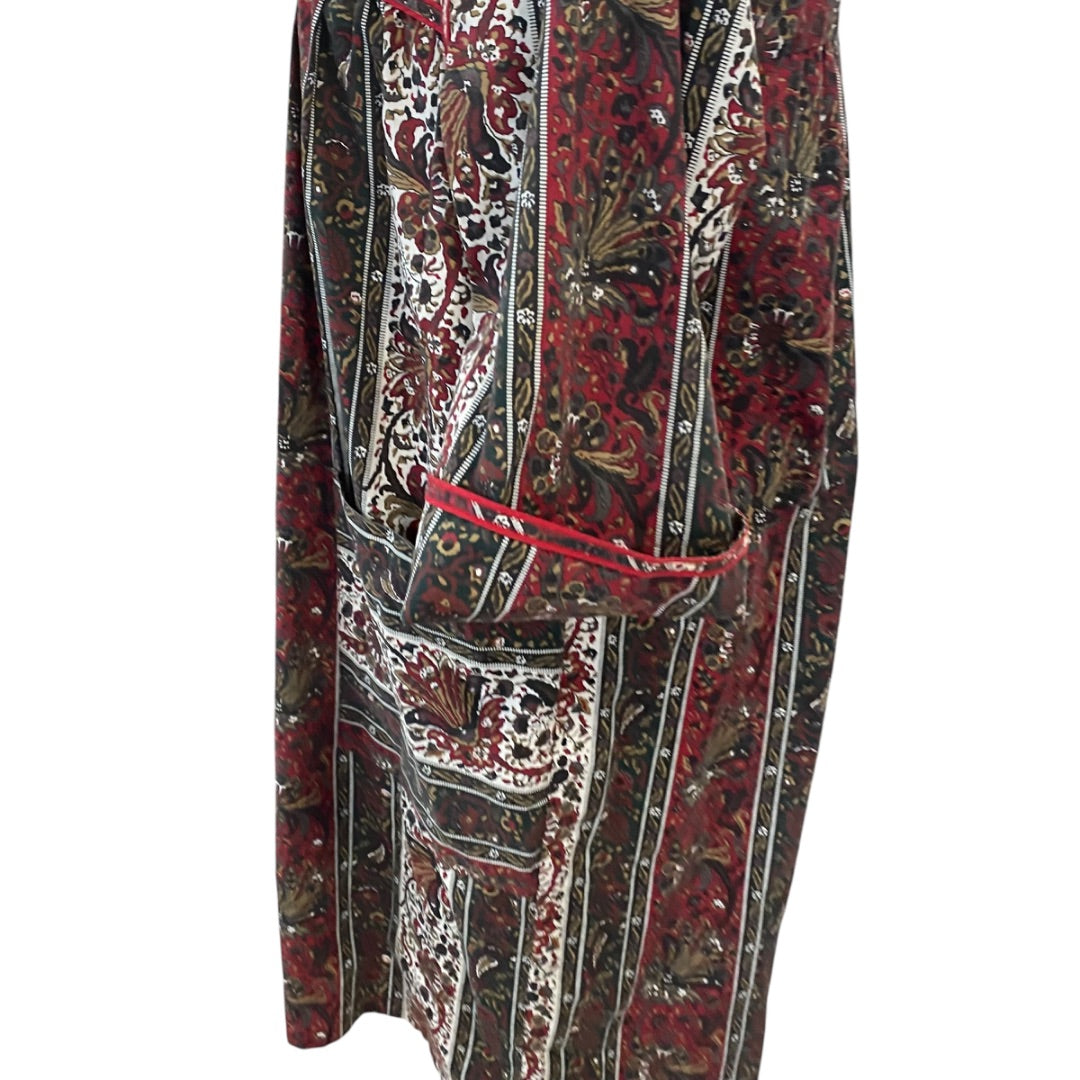 Size 16 Models Coat Vintage Womens Snap Up House Coat Dress Brown Print Pockets