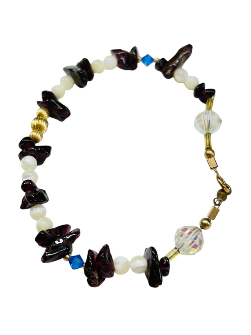 Chip Stone Beaded Crystal 7 Inch Bracelet Spring Clasp