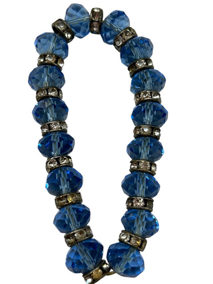 Stretchy Blue Faceted Silvertone Bracelet Sparkly Spacers