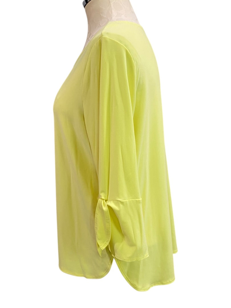 Large Clara Sun Woo Yellow 3/4 Tie Sleeve Womens Pullover Top