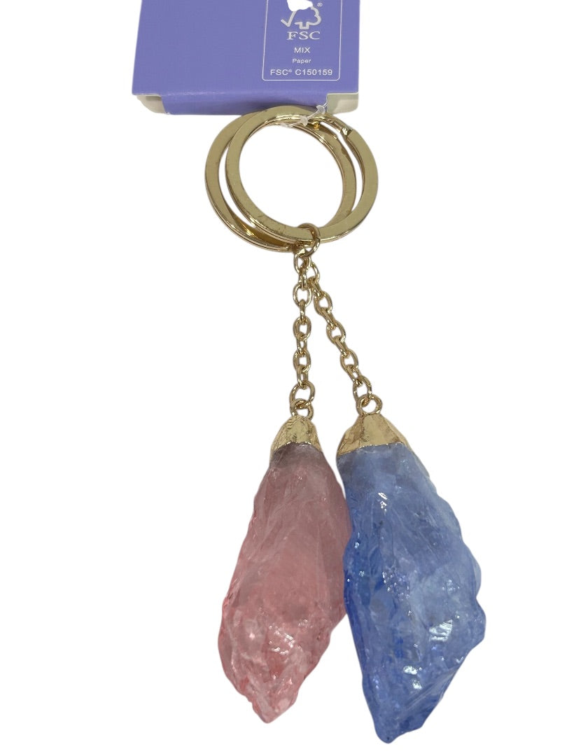 Claires New Crystal Keyrings Key Chain Set of 2 Blue Pink