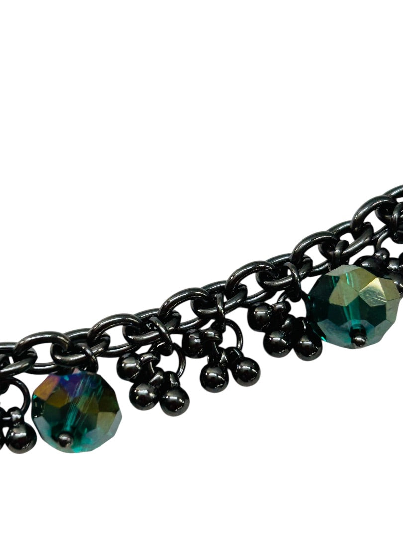 Coldwater Creek Pewter Color Dangle Teal Crystal Beads 7-8.5 Inch