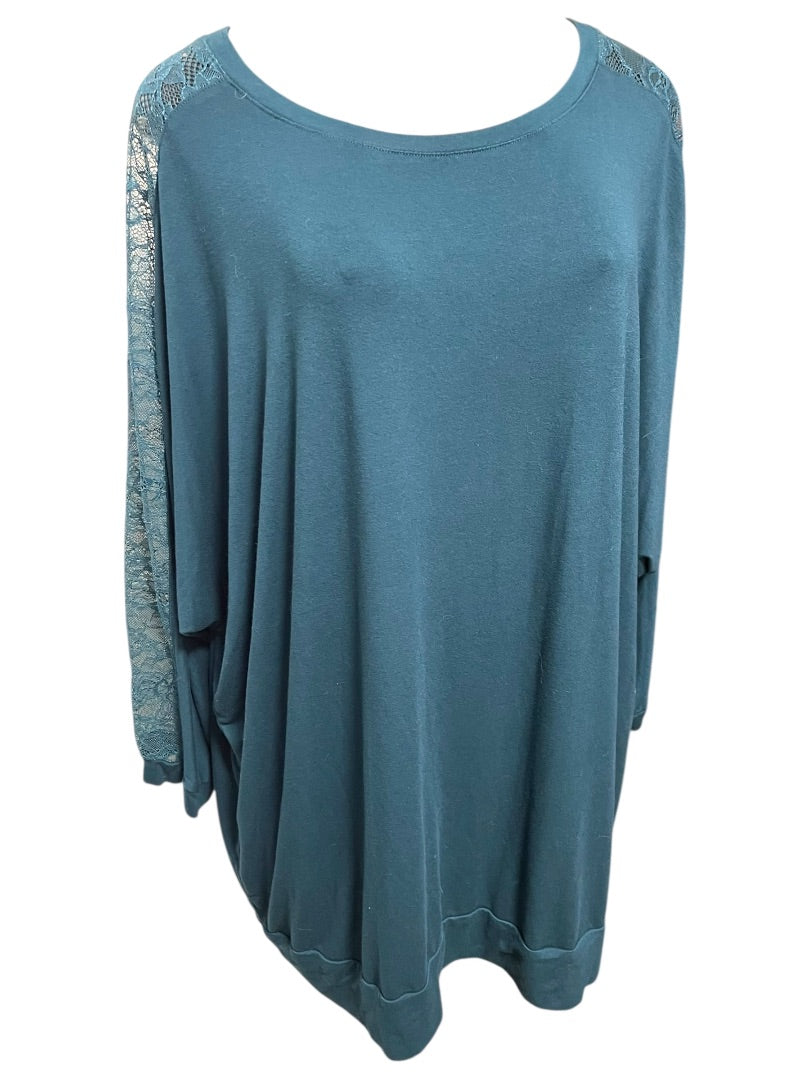3X Torrid Super Soft Knits Womens Pullover Shirt Lace Sleeve Detail Teal