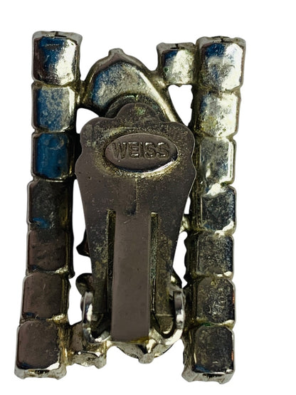 Signed Weiss Rhinestone Earrings Non-Pierced Clip On 1.25 Inch Drop Vintage