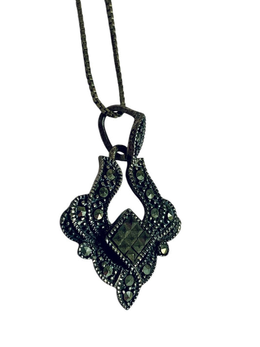 Vintage Pendant Necklace Sterling Silver 925 Art Deco Style 18 Inch