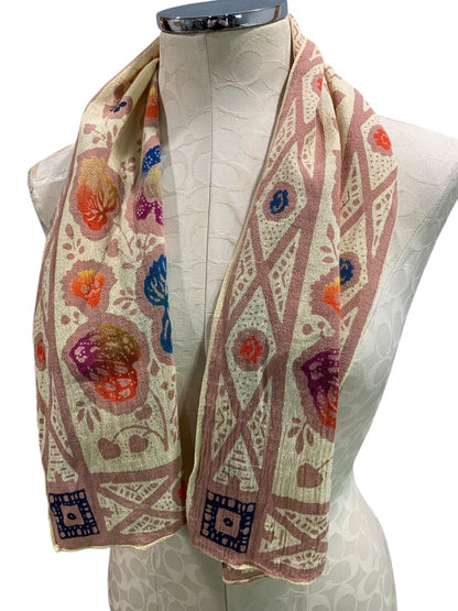 Vintage Linen Blend Boho Scarf Leaf Print 40 x 10 Inch