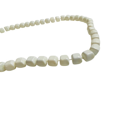 Vintage White Square Beaded Necklace 24 Inch Spring Clasp