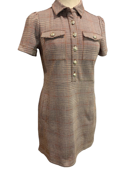 Size 4P Loft Petites Plaid Ponte Knit Dress Short Sleeve Pockets
