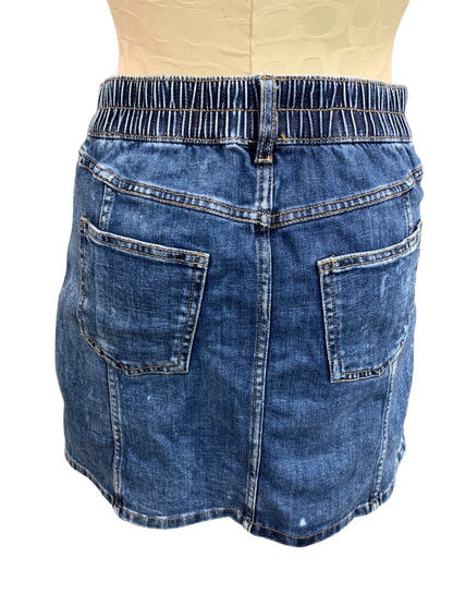 Small Aerie Jean Skirt Denim Button Front Partial Elastic Waist 16 Inch Length
