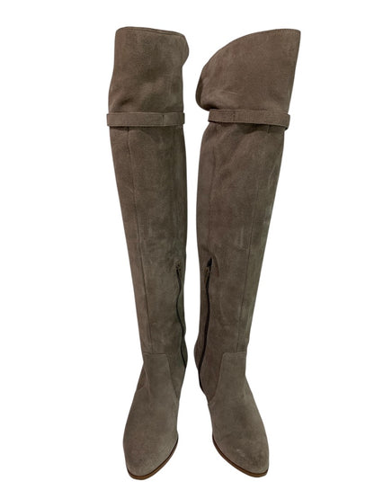 Size 6 Sole Society Womens Suede Knee Boots Mushroom Erika 2.5" Block Heel