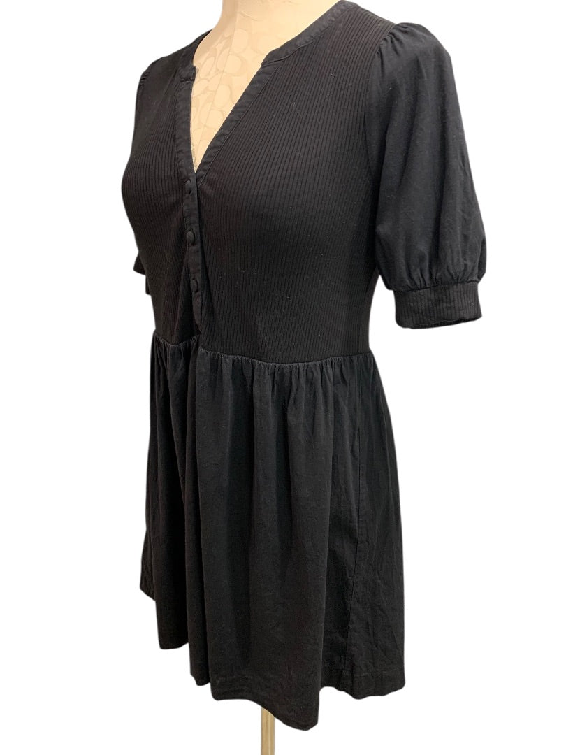 XSP Loft Petites Black Short Sleeve Dress Ribbed Knit Bodice