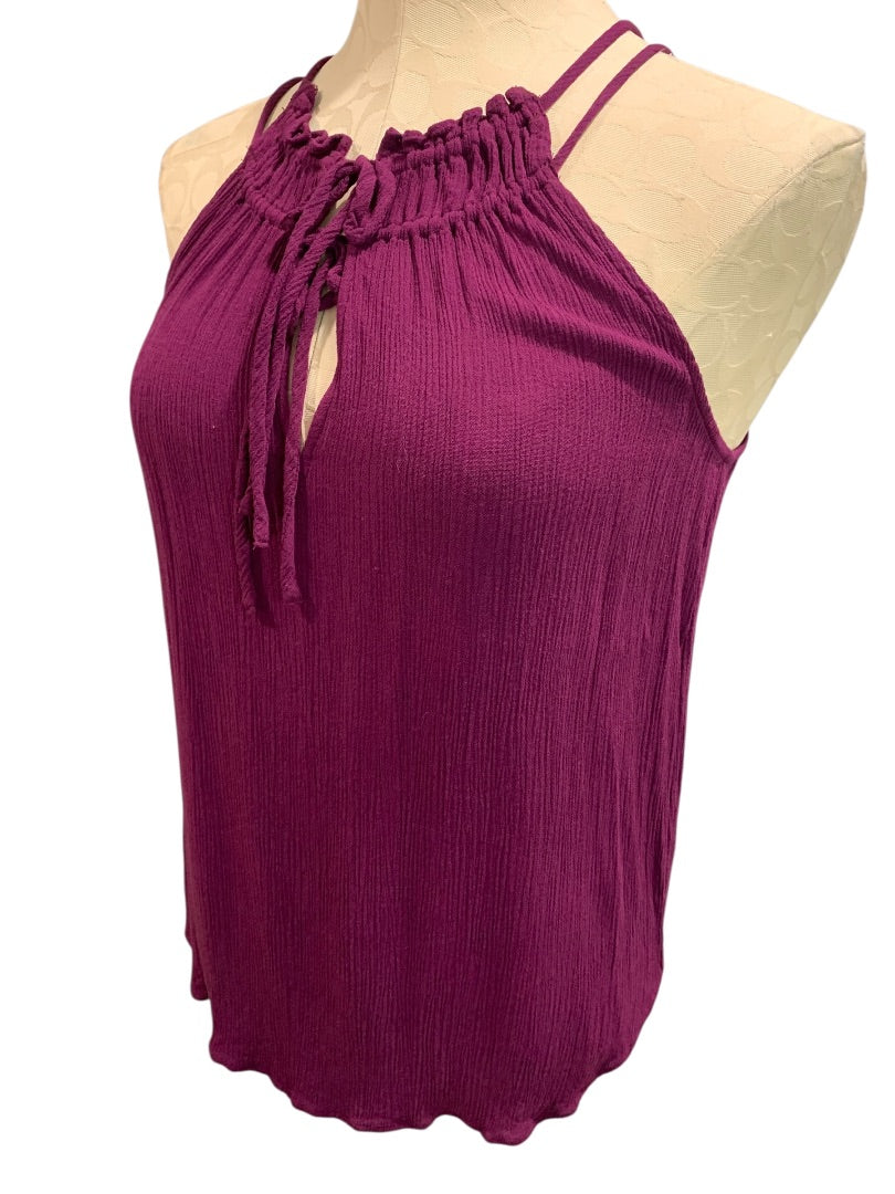 XS Loft Womens Purple Gauzy Rayon Shirt Tie Neck