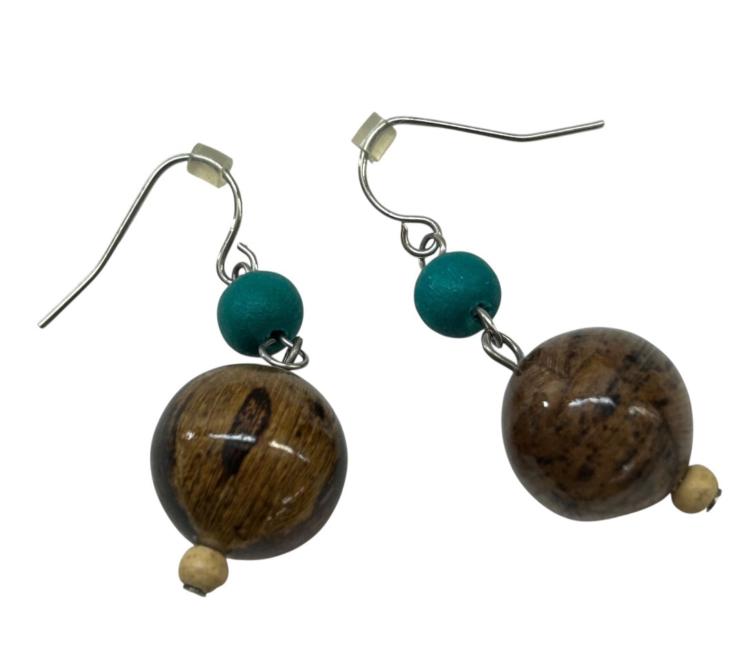 Lightweight Fish Hook Pierced Earrings Faux Turquoise Brown 1.5" Drop