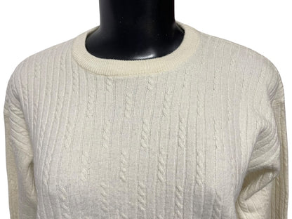 Large Rena Rowan Saville Wool Blend Womens Vintage Sweater Cream Cable Knit