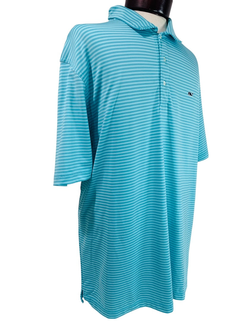 XL Vineyard Vines Mens Golf Polo Turquoise Stripe Short Sleeve Shirt