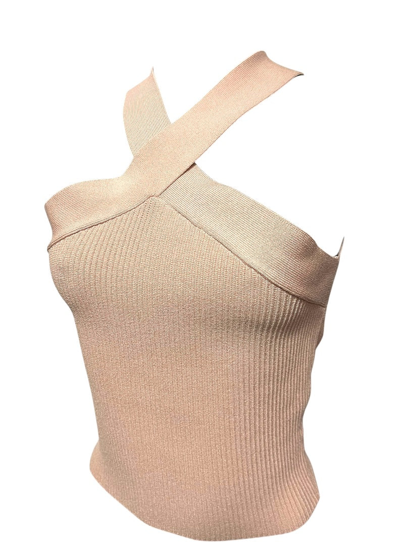 Medium Allie Rose Elegant Criss Cross Cropped Halter Top Pink