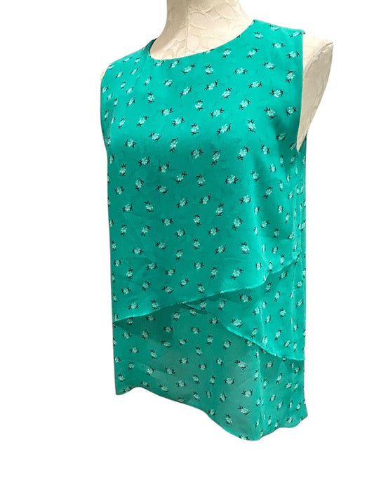 Small Chaus New York Womens Sheer Tiered Sleeveless Blouse Shirt Green Floral