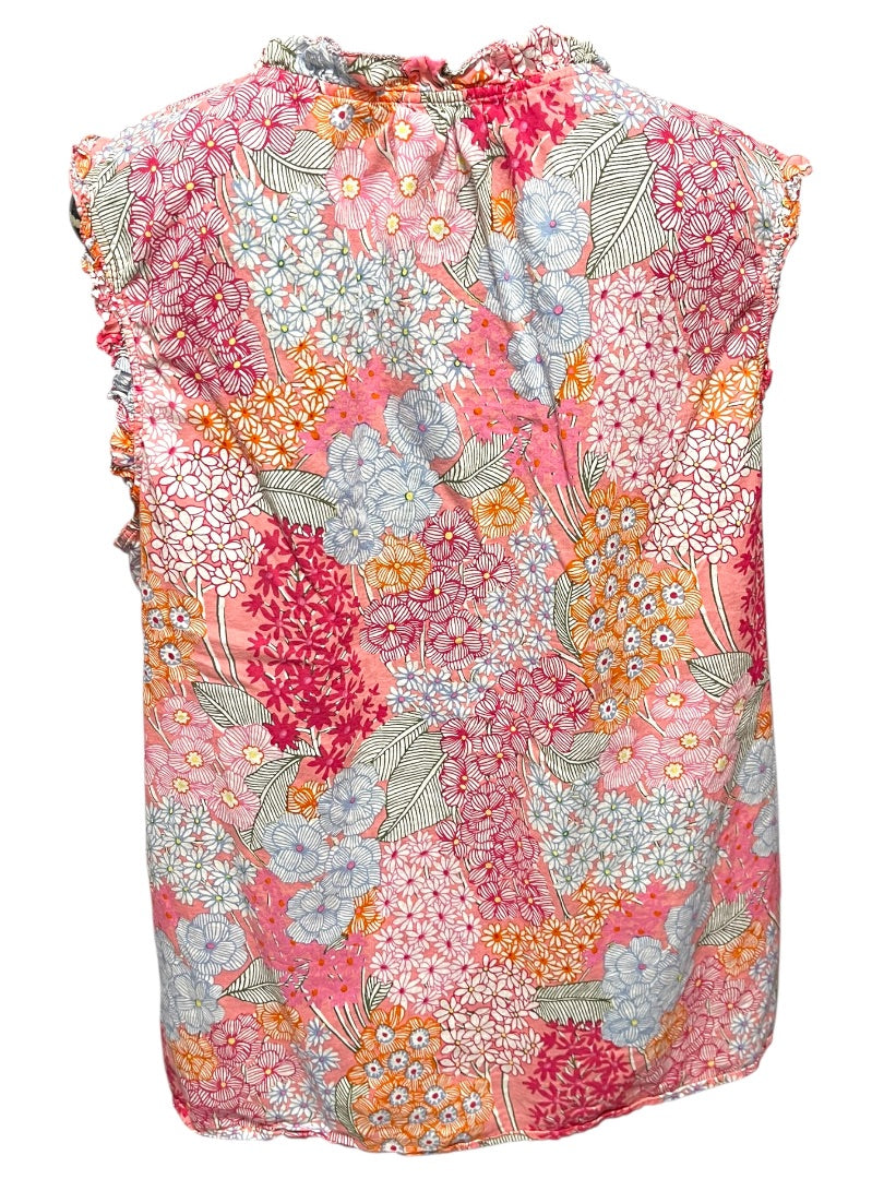 XL Talbots Ruffled Sleeveless Floral Cotton Shirt Pullover