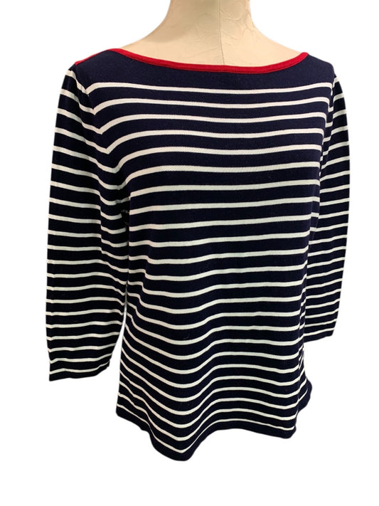 XL Lauren Ralph Lauren Womens Striped Navy Blue Boatneck Sweater