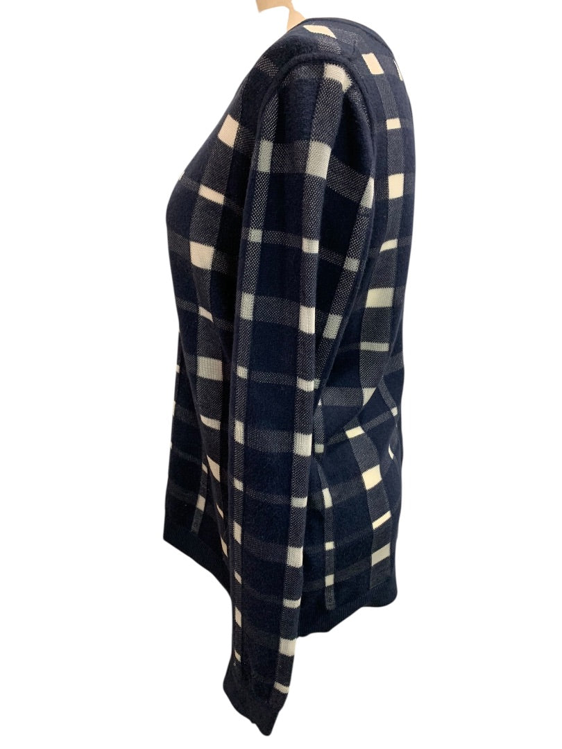 Medium Banana Republic Womens Plaid Button Back Sweater Navy Blue