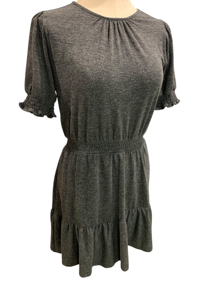 Small Petite Loft Heathered Gray Jersey Knit Dress Banded Waist