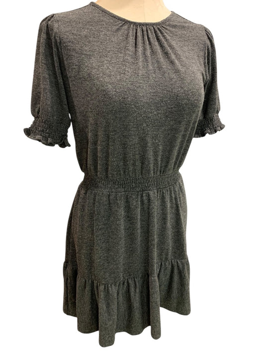 Small Petite Loft Heathered Gray Jersey Knit Dress Banded Waist
