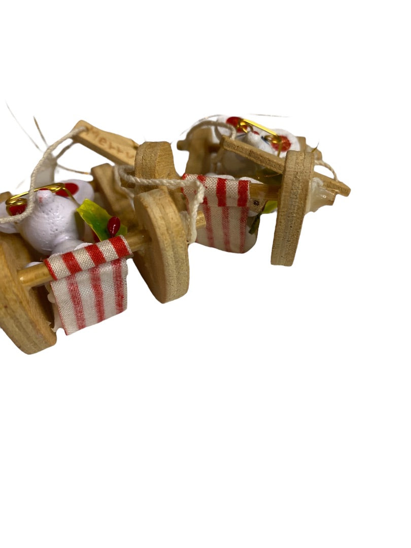 Vintage Wooden Christmas Holiday Ornaments Mouse in Chair  2.5"