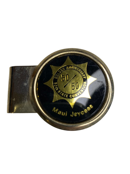 Vintage Maui Jaycees Money Clip Goldtone Black 50/50 Golden Anniversary