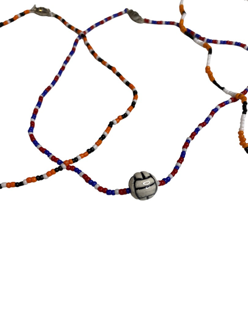 Lot of 3 Seed Bead Necklaces 14-19" Barrel Clasp Soccer Red White Blue