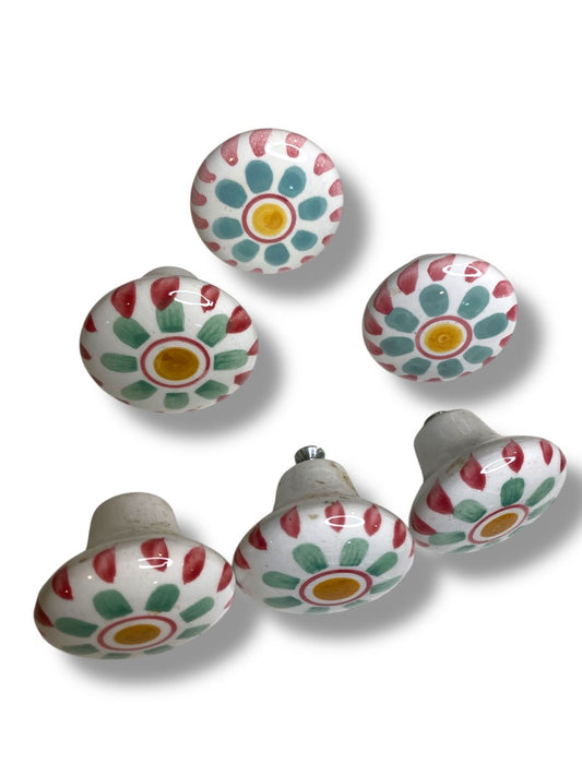 Set of 7 Ceramic Handpainted Drawer Knob Pulls Floral 39mm 1.5"