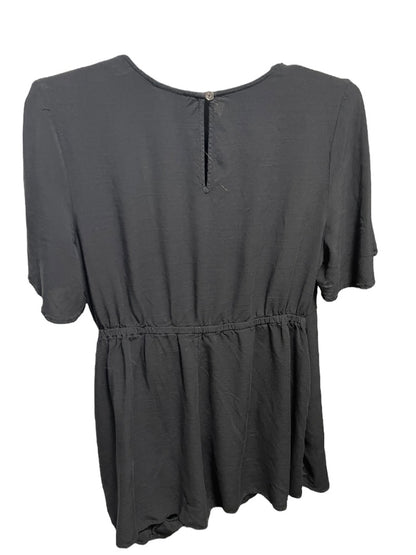 Size 1X Ava & Viv Short Sleeve Shorts Romper with Side Tie Black