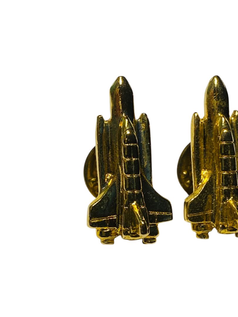 Pair of Vintage Space Shuttle Goldtone Lapel Pins Butterfly Back 1.25"