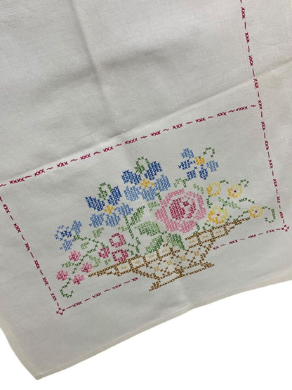 Vintage Cross Stitch Table Runner Floral Staining 17" x 42"