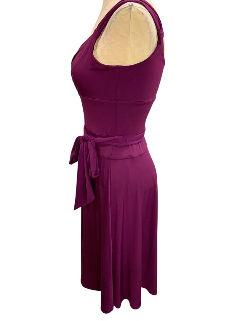 Size 4 Morgan McFeeters Purple V-Neck Dress Sleeveless Belted