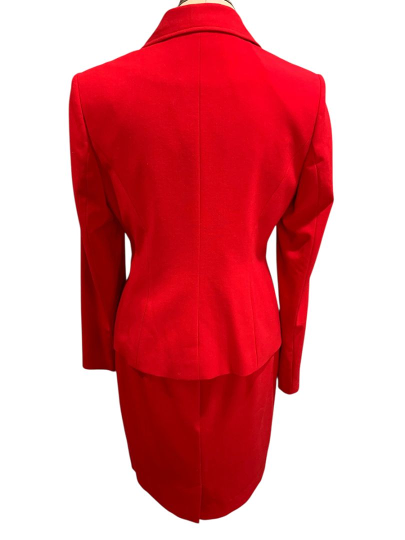 Size 6 Calvin Klein Red Skirt Suit Jacket Snap Closure