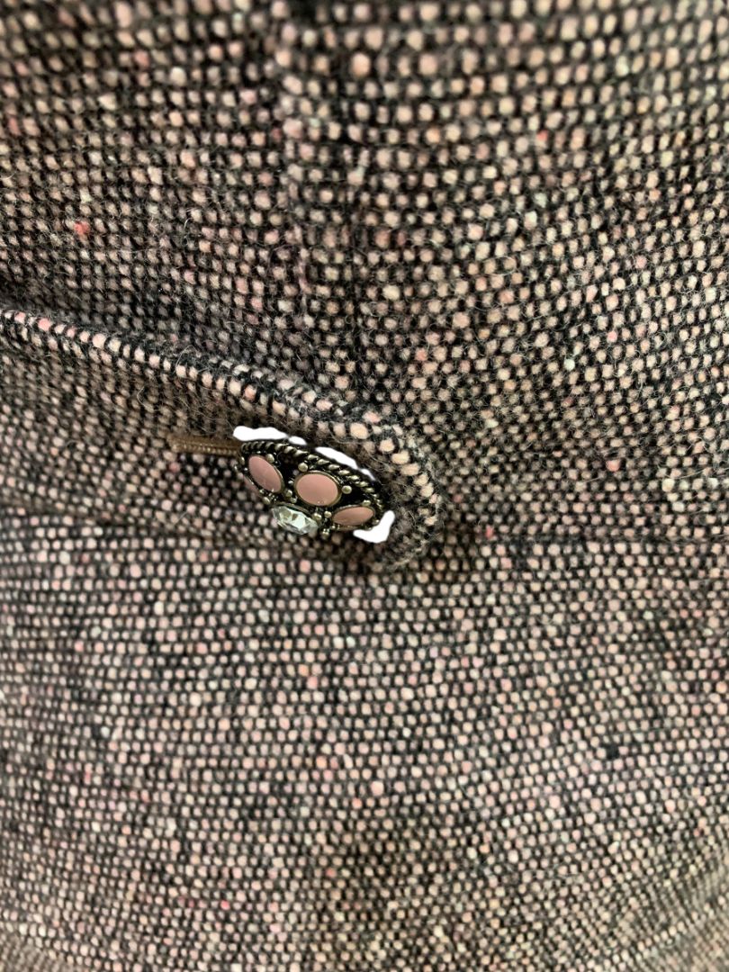 Size 6 Tahari Skirt Suit Jacket Tweed Lace Hem Black Pink Purple