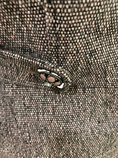 Size 6 Tahari Skirt Suit Jacket Tweed Lace Hem Black Pink Purple