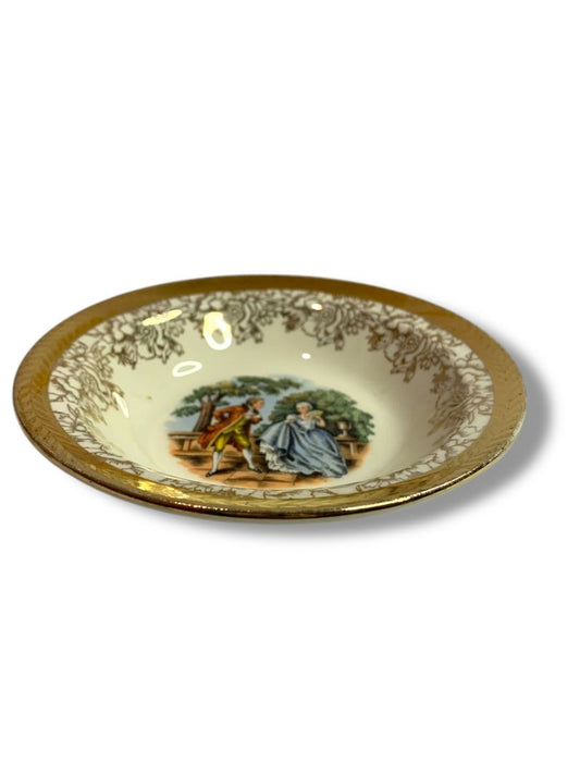 Vintage Taylor Smith Taylor TS&T Victorian Couple Fruit Bowl 5.25" 22K Gold Trim