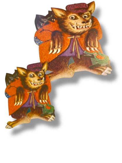 Vintage Eureka Cutout Wolf Set of 2 Halloween Cute 11" 7" USA Wolfman
