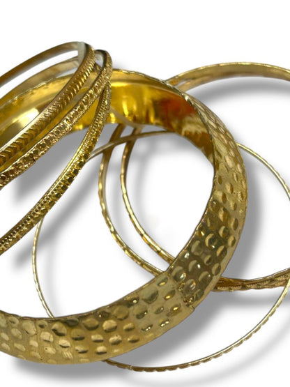 New Set of 6 Goldtone Bangle Bracelets Assorted Size Textures Widths