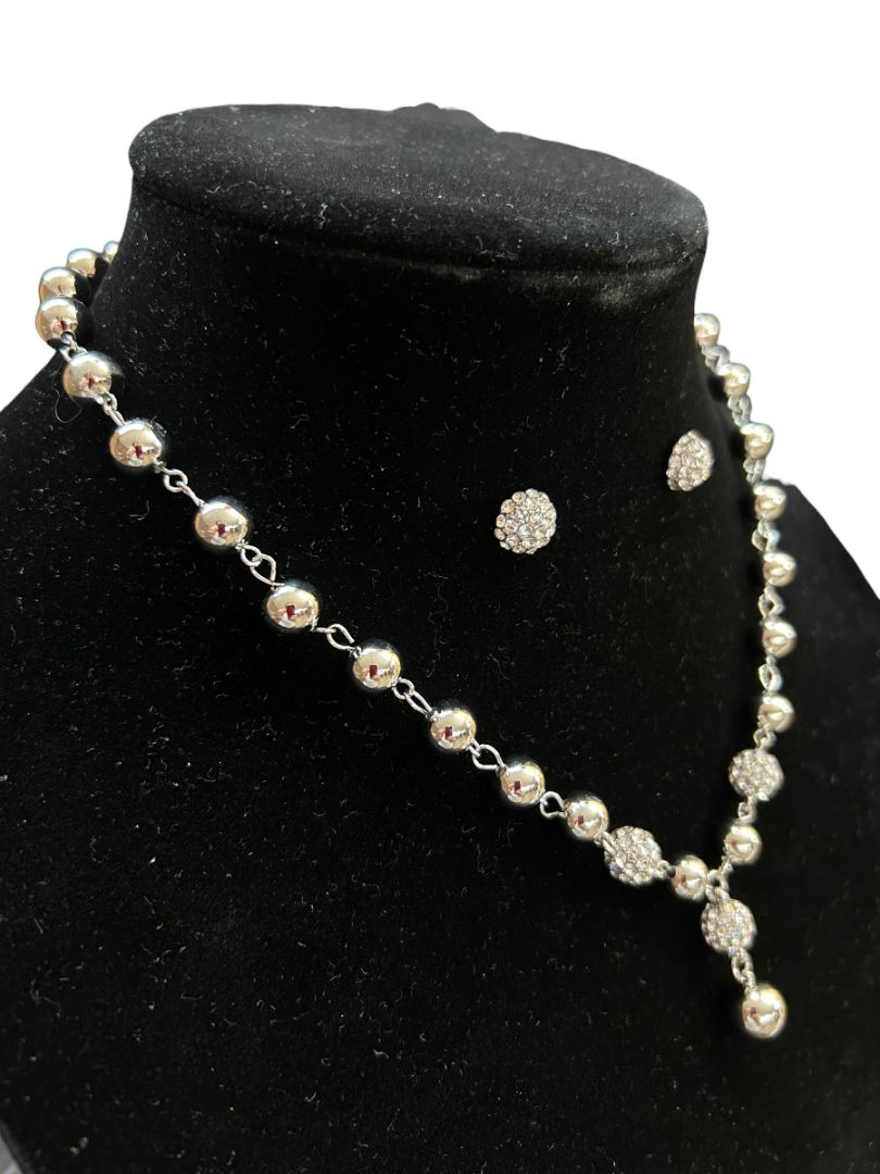 Silvertone Jewelry Set Pierced Earring Necklace Charter Club Sparkles